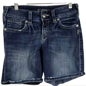 Silver Suki Mid Shorts Rolled Cuff Blue Jean Distressed Denim Women's 27 Small 4